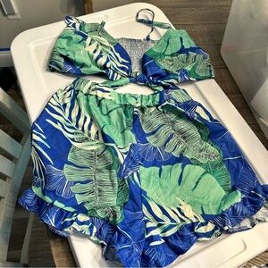 Tropical Leaf Print Two-Piece Set